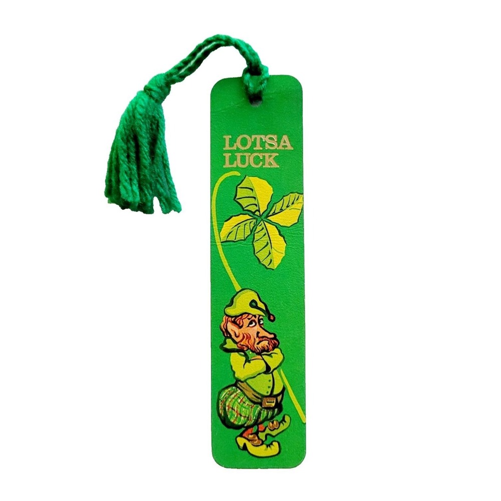 Vintage 70s Leprechaun Luck Bookmark Green Tassel 1974 Antioch Bookplate H-82